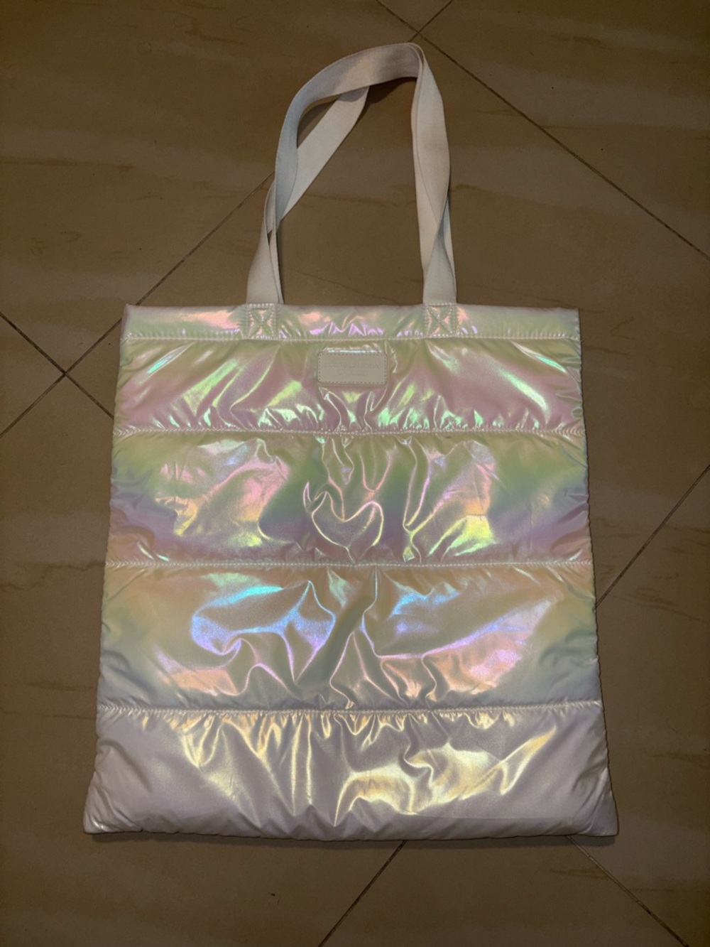 Bath & Body Works Iridescent White Puffer Tote Bag - Women's Shoulder Shopper